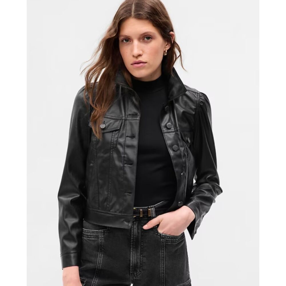 Gap Puff Sleeve Vegan Leather Jacket